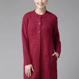 Cayman Women Printed Woollen Longline Cardigan-5