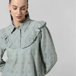 Only Grey Cotton Self Design Shirt-image-60