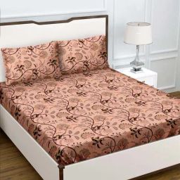 BELLA CASA Radiant Floral Brown 180 TC Cotton Queen Bedsheet with 2 Pillow Covers-image-94