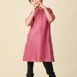 Fabindia Kids Dusty Pink Printed Full Sleeves Kurta-picture-35