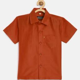 THANGAMAGAN Kids Rust Solid Lining Shirt-102