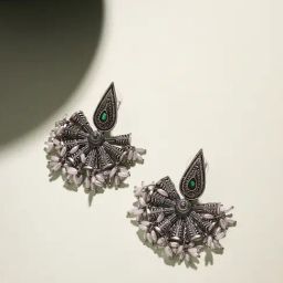 Priyaasi The Beauty of Earth Allure Tribal with Rice Pearls and Green Stone Drop Earrings-5