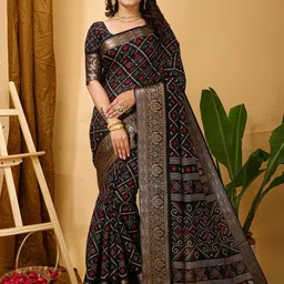 Panzora Bandhani Printed Zari Kanjeevaram Saree-picture-22
