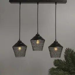 Homesake 3-Lights Linear Cluster Black Metal Lantern Pendant Light - Set of 1 (Bulb not included)-6