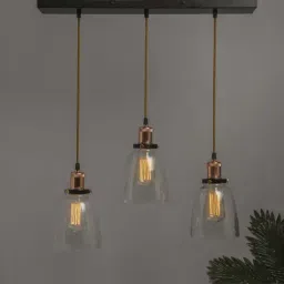 Homesake 3-Lights Linear Cluster Black & Brown Metal Modern Glass Bell Pendant Light - Set of 1-19