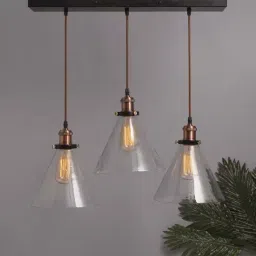 Homesake 3-Lights Linear Cluster Black Metal Modern Glass Cone Pendant Light - Set of 1-16