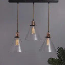 Homesake 3-Lights Linear Cluster Black & Brown Metal Modern Glass Cone Pendant Light - Set of 1-3