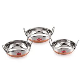 HAZEL Alfa 18 Gauge Premium Stainless Steel &Copper Bottom Kadai without Lid,Set of 3,1000 - 1800 ml-image-67