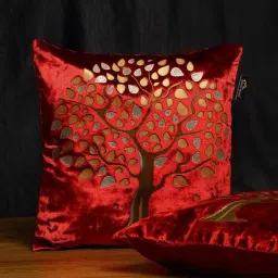 HOSTA HOMES Maroon & Gold Velvet Cushion Covers - Set of 2-image-15