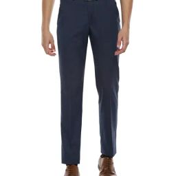 Louis Philippe Navy Slim Fit Flat Front Trousers-image-36