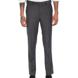 Arrow Dark Grey Regular Fit Self Pattern Flat Front Trousers-image-30