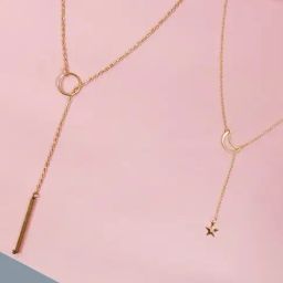 OOMPH Gold Tone Star & Moon Lariat Chain Delicate Necklaces for Women - Set of 2-71