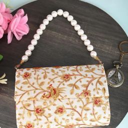 Gaurapakhi Beige Embroidered Envelope Clutch-image-76