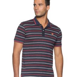 UrGear Striped Men Polo Neck Red, White T-Shirt-image-2
