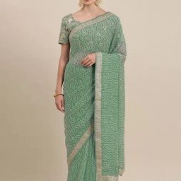 Satrani Mint Green Embroidered Georgette Saree With Unstitched Blouse-image-54