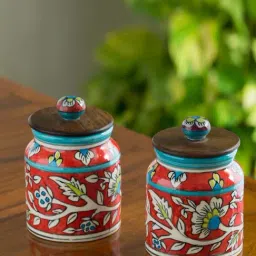 ExclusiveLane Floral Hand-painted Multi Utility Storage Jars & Containers In Ceramic (Non-Airtight)-36