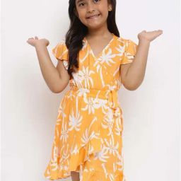 Tales & Stories Kids Orange & White Printed Dress-image-69
