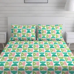 Layers Duracount Geometric Multicolor 225 TC Cotton Queen Bed Sheet with 2 Pillow Covers-picture-34