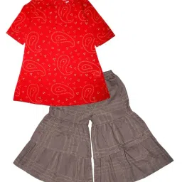 Kiddopanti Kids Red & Grey Printed Kurta with Sharara-22
