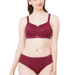 Soie Woman's Full Coverage Non-Padded Non-Wired Lace Bra With High Waist Lace Brief Bra & Panty Set-93