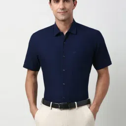Peter England Navy Cotton Regular Fit Shirt-picture-35