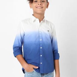 Gas Kids Blue & White Cotton Color Block Full Sleeves Shirt-image-52