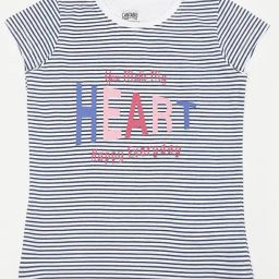 Cantabil Kids White & Navy Cotton Striped T-Shirt-image-101