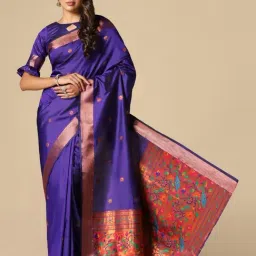 Satrani Blue Woven Saree With Unstitched Blouse-image-57