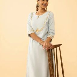 Taneira Light Blue Sico Regular Fit Floral Kurta-picture-18