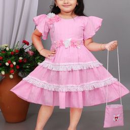 PN Fashion Girls Floral Striped Flutter Sleeve Fit & Flare Midi Dress-image-81