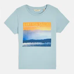 GANT Boys Graphic Printed Blue Round Neck Cotton T-shirt-image-56