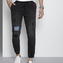 The Indian Garage Co Men Black Jean Slim Fit Mildly Distressed Light Fade Cuffed Hem Stretchable Jeans-picture-36