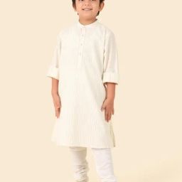 Fabindia Boys White Cotton Dobby Long Kurta-image-42