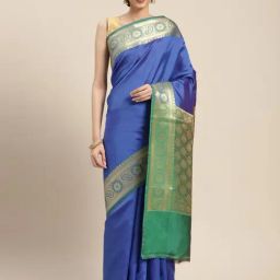 Banarasi Silk Works Blue Woven Saree With Unstitched Blouse-picture-29