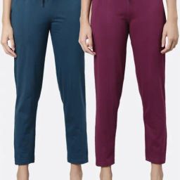 Kryptic Blue & Burgundy Cotton Mid Rise Pants - Pack of 2-image-13