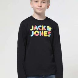 Jack & Jones Junior Jet Black Cotton Printed Full Sleeves T-Shirt-picture-33