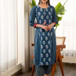 Ekohum Blue Printed Straight Kurta-40