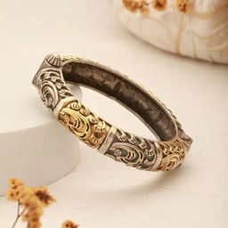 Saraf Rs Jewellery Multi Silver Dual Toned Oxidised Filigree Minimal Stacks Kada Bracelet-2