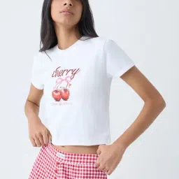 Superstar by Westside White Cherry Printed Cotton-Blend T-Shirt-picture-49