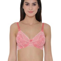 Clovia Pink Lace Work Demi Cup Bra-image-8