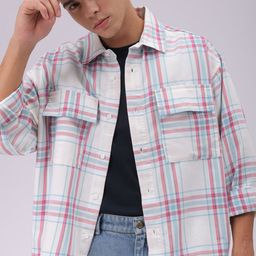 The Indian Garage Co Men Cutaway Collar Checked Cotton Oversized Casual Shirt-image-10