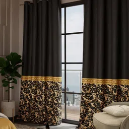 Stoa Paris Versailles Black & Gold-Toned Set of 2 Ethnic Motifs Long Door Curtains-52