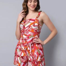 Erotissch Pink & Orange Printed Beachwear Co-Ord Set-image-40
