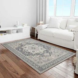Presto Grey Polyester Traditional Washable Carpet-84