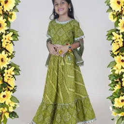 Kiddopanti Green Cotton Regular Printed Lehenga Cholis-image-60