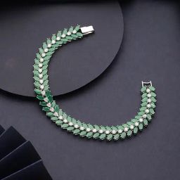 Saraf Rs Jewellery Green Emerald Silver Plated Designer Luxe Wraparound Tennis Bracelet-47