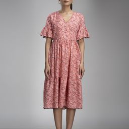 KRISS-CROX Women Floral Printed Flared Sleeve Fit & Flare Dress-image-87