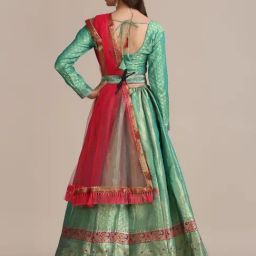 Atsevam Green Woven Pattern Semi-Stitched Lehenga Choli Set With Dupatta image 2