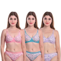 AROUSY Blue & Pink Cotton Printed Bra Panty Set - Pack Of 3-picture-11