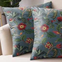 Aura Teal & Red 2 Pieces Floral Printed Square Cushion Covers-22